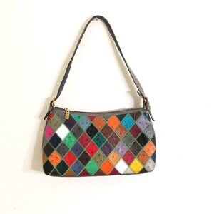 Beverly Leather Patchwork Diamond Pattern Multi-color Y2K Shoulder Purse Bag